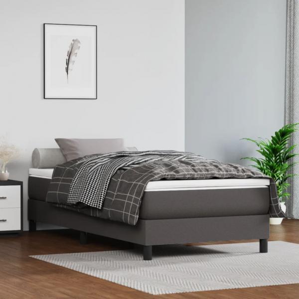 ARDEBO.de - Boxspringbett mit Matratze Grau 90x200 cm Kunstleder