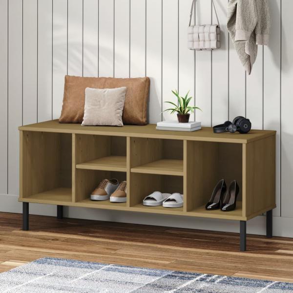 ARDEBO.de - Schuhregal OSLO mit Metallbeinen Braun 106x35x45 cm Massivholz