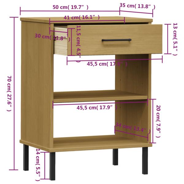 Konsolenschrank OSLO mit Metallbeinen Braun Massivholz Kiefer