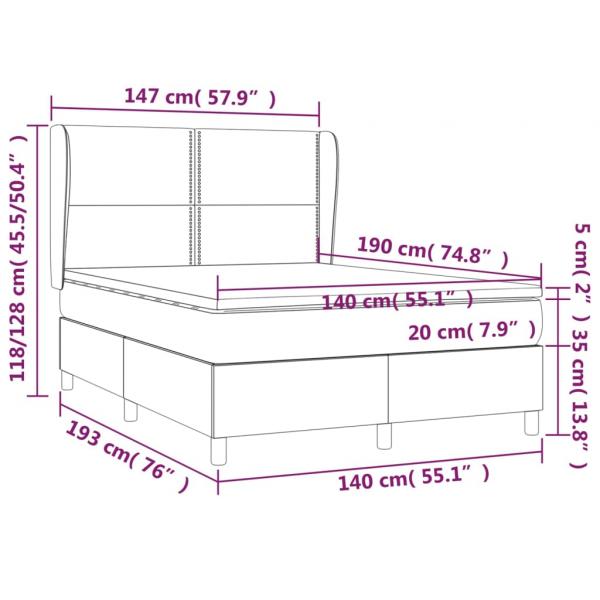 Boxspringbett mit Matratze Weiß 140x190 cm Kunstleder