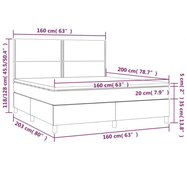 Boxspringbett mit Matratze & LED Hellgrau 160x200 cm Stoff