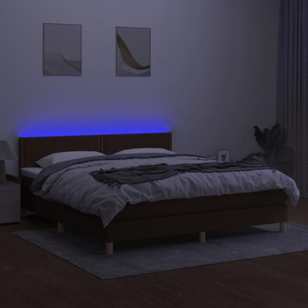 Boxspringbett mit Matratze & LED Dunkelbraun 180x200 cm Stoff