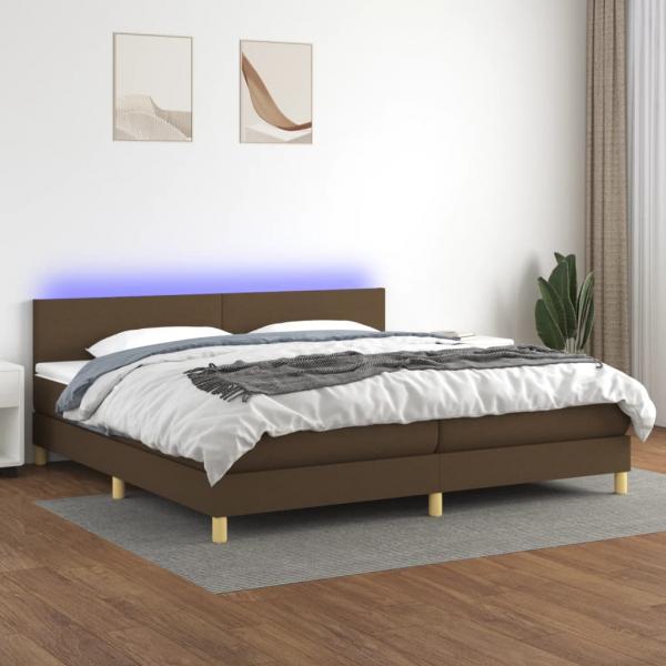 ARDEBO.de - Boxspringbett mit Matratze & LED Dunkelbraun 200x200 cm Stoff