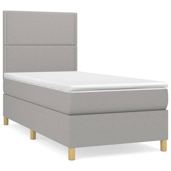 Boxspringbett mit Matratze Hellgrau 90x200 cm Stoff