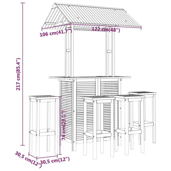 5-tlg. Gartenbar-Set Massivholz Akazie