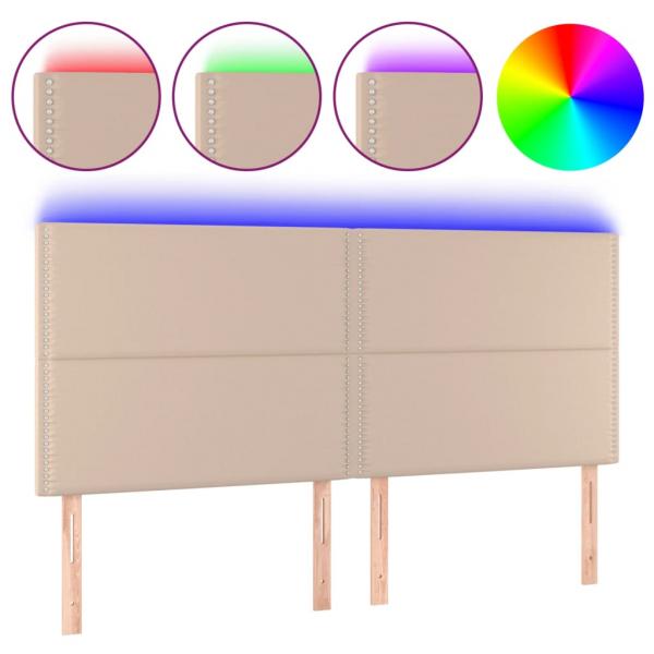 LED Kopfteil Cappuccino-Braun 200x5x118/128cm Kunstleder