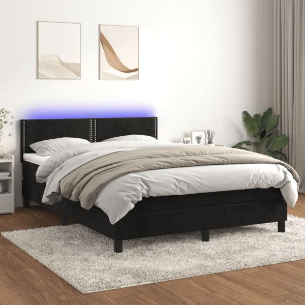 ARDEBO.de - Boxspringbett mit Matratze & LED Schwarz 140x200 cm Samt