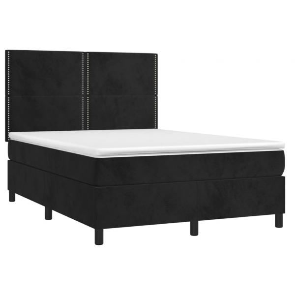 Boxspringbett mit Matratze & LED Schwarz 140x200 cm Samt