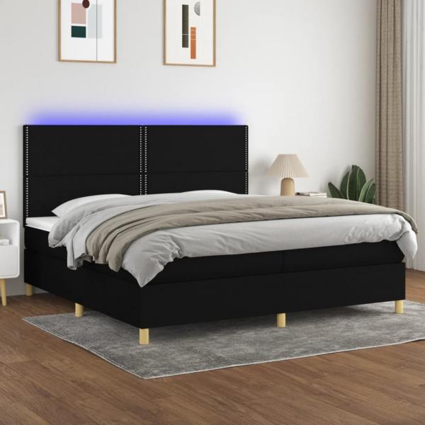 ARDEBO.de - Boxspringbett mit Matratze & LED Schwarz 200x200 cm Stoff