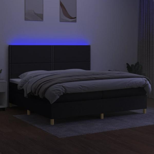 Boxspringbett mit Matratze & LED Schwarz 200x200 cm Stoff