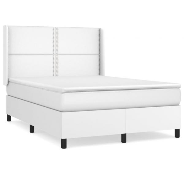 Boxspringbett mit Matratze Weiß 140x190 cm Kunstleder