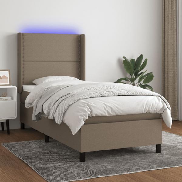 ARDEBO.de - Boxspringbett mit Matratze & LED Taupe 90x200 cm Stoff