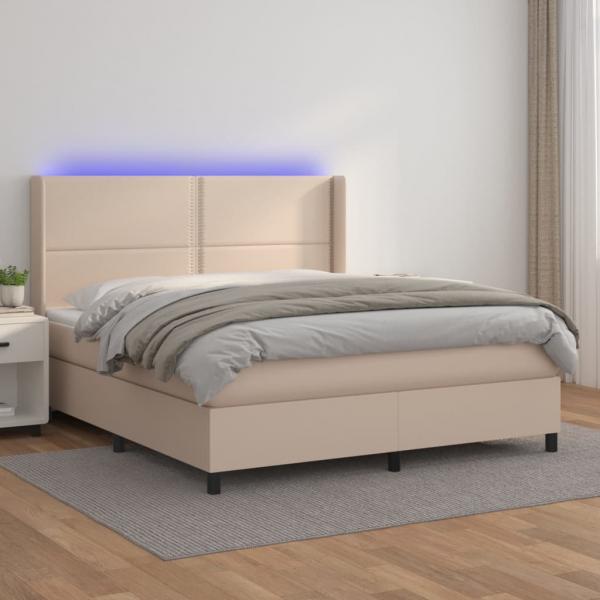 ARDEBO.de - Boxspringbett mit Matratze & LED Cappuccino-Braun 160x200cm