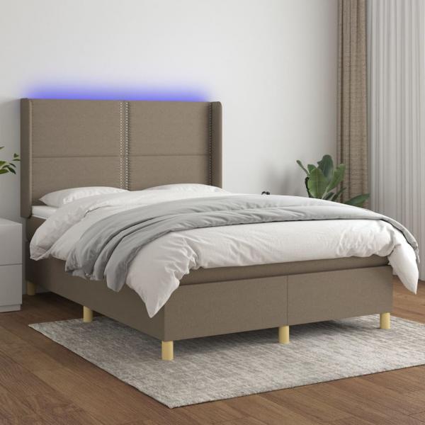 ARDEBO.de - Boxspringbett mit Matratze & LED Taupe 140x200 cm Stoff