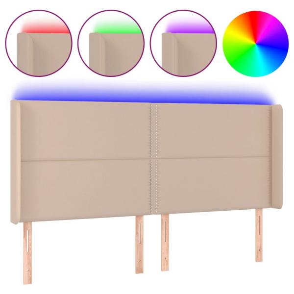 LED Kopfteil Cappuccino-Braun 163x16x118/128cm Kunstleder