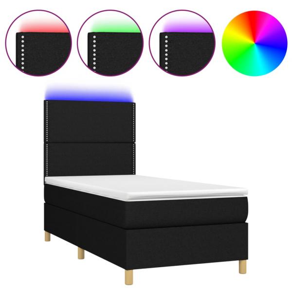 Boxspringbett mit Matratze & LED Schwarz 100x200 cm Stoff