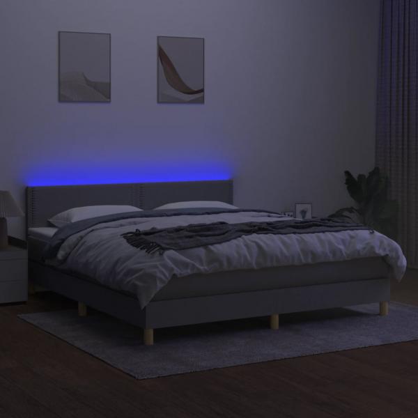 Boxspringbett mit Matratze & LED Hellgrau 160x200 cm Stoff