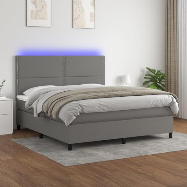 ARDEBO.de - Boxspringbett mit Matratze & LED Dunkelgrau 180x200 cm Stoff