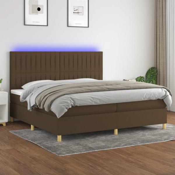 ARDEBO.de - Boxspringbett mit Matratze & LED Dunkelbraun 200x200 cm Stoff