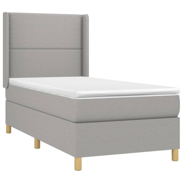 Boxspringbett mit Matratze & LED Hellgrau 90x200 cm Stoff