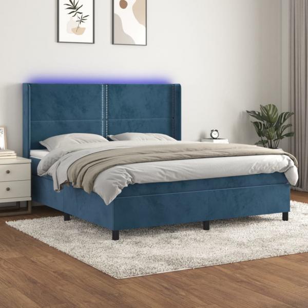 ARDEBO.de - Boxspringbett mit Matratze & LED Dunkelblau 160x200 cm Samt