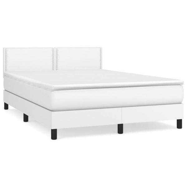 Boxspringbett mit Matratze Weiß 140x190 cm Kunstleder