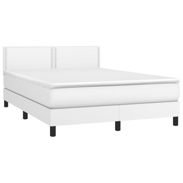 Boxspringbett mit Matratze Weiß 140x190 cm Kunstleder