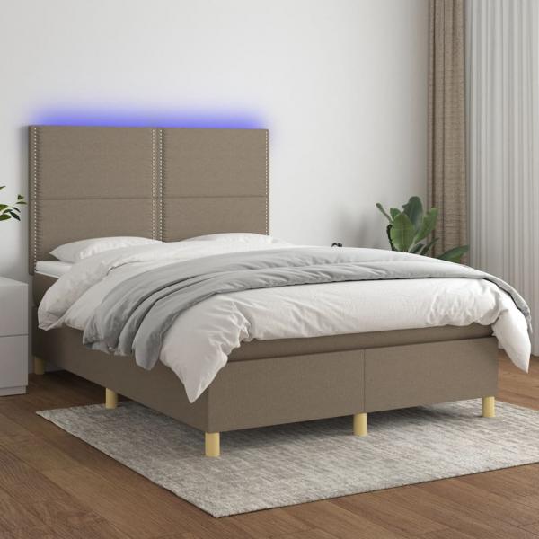 ARDEBO.de - Boxspringbett mit Matratze & LED Taupe 140x200 cm Stoff