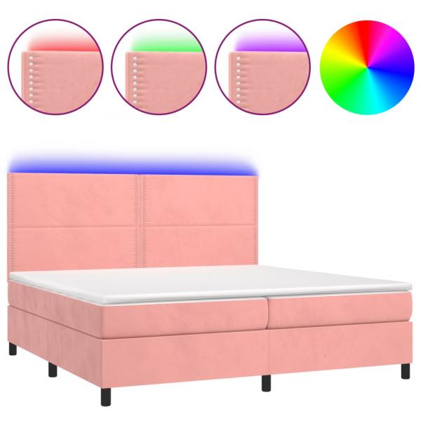 Boxspringbett mit Matratze & LED Rosa 200x200 cm Samt