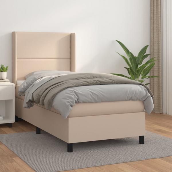 ARDEBO.de - Boxspringbett mit Matratze Cappuccino-Braun 80x200cm Kunstleder