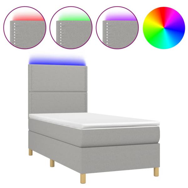 Boxspringbett mit Matratze & LED Hellgrau 90x200 cm Stoff