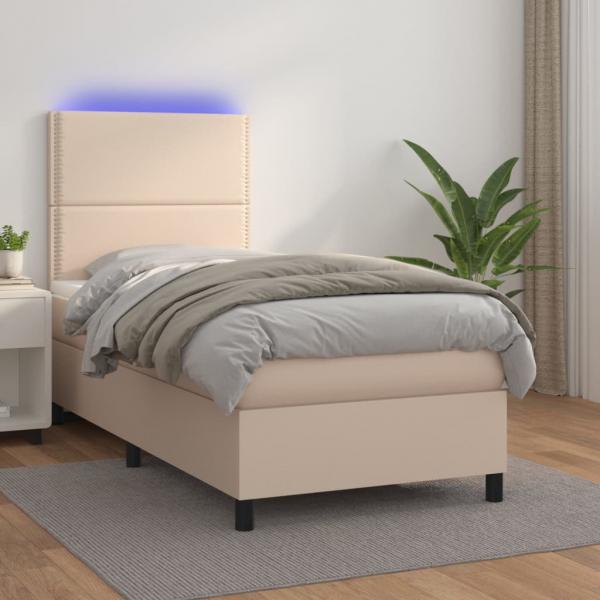 ARDEBO.de - Boxspringbett mit Matratze & LED Cappuccino-Braun 80x200cm