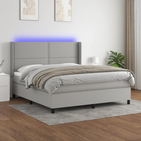 ARDEBO.de - Boxspringbett mit Matratze & LED Hellgrau 160x200 cm Stoff