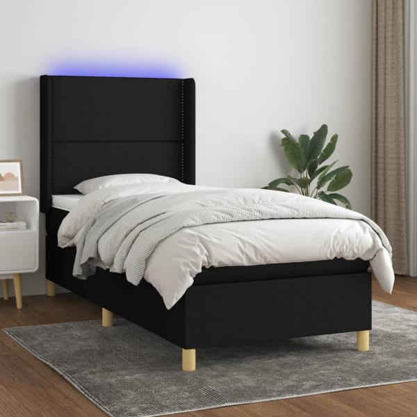 ARDEBO.de - Boxspringbett mit Matratze & LED Schwarz 100x200 cm Stoff