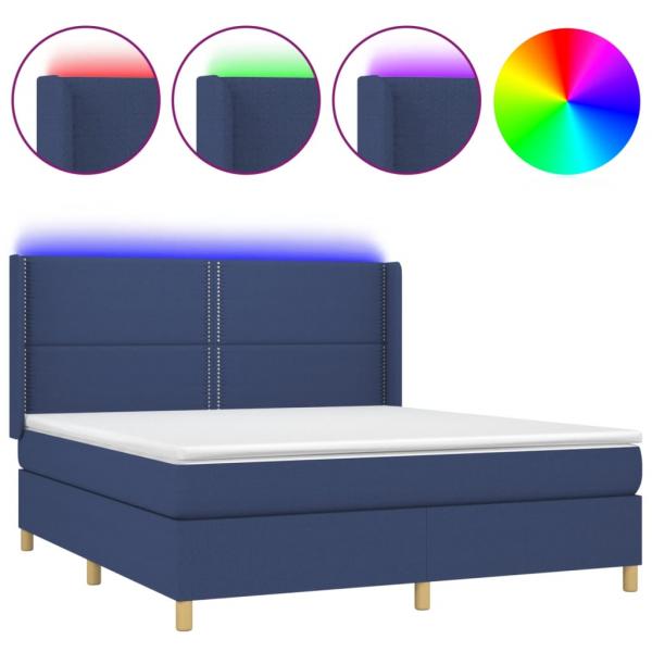 Boxspringbett mit Matratze & LED Blau 180x200 cm Stoff