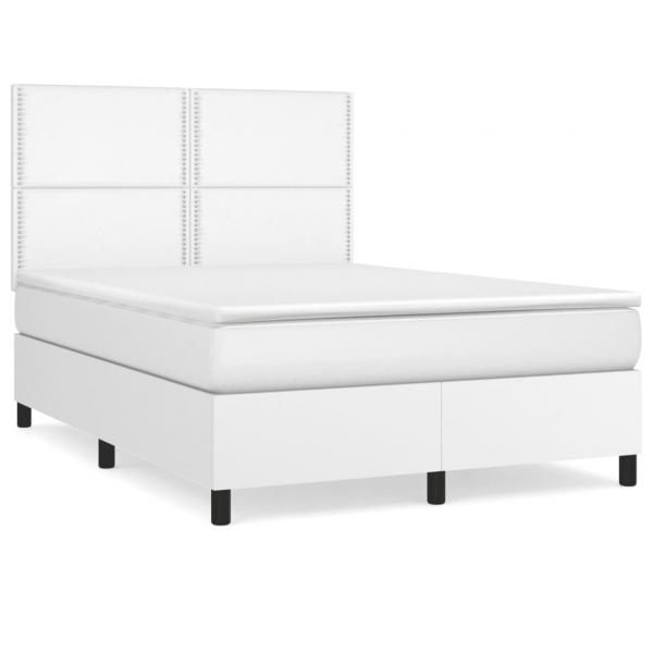 Boxspringbett mit Matratze Weiß 140x190 cm Kunstleder