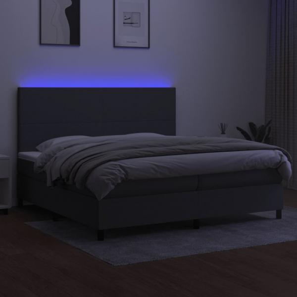 Boxspringbett mit Matratze & LED Dunkelgrau 200x200 cm Stoff