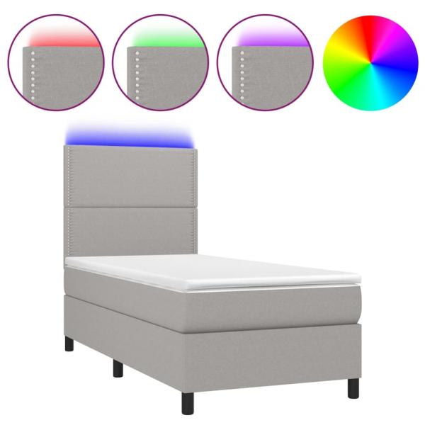 Boxspringbett mit Matratze & LED Hellgrau 100x200 cm Stoff