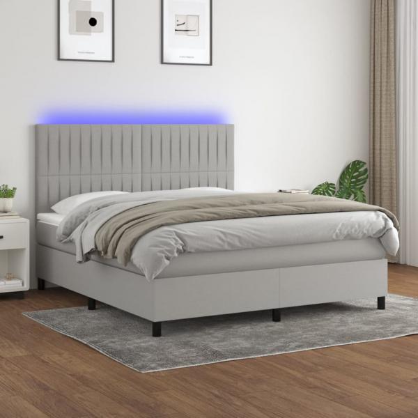 ARDEBO.de - Boxspringbett mit Matratze & LED Hellgrau 180x200 cm Stoff