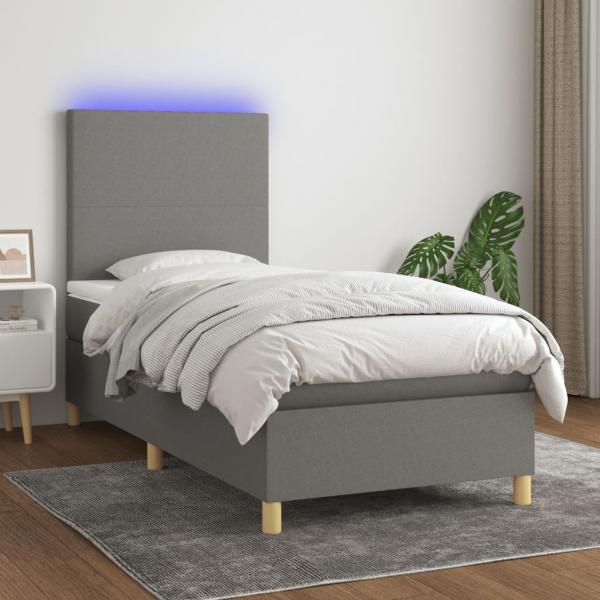 ARDEBO.de - Boxspringbett mit Matratze & LED Dunkelgrau 90x200 cm Stoff