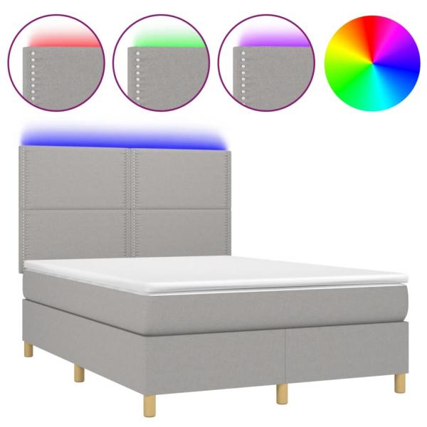 Boxspringbett mit Matratze & LED Hellgrau 140x190 cm Stoff