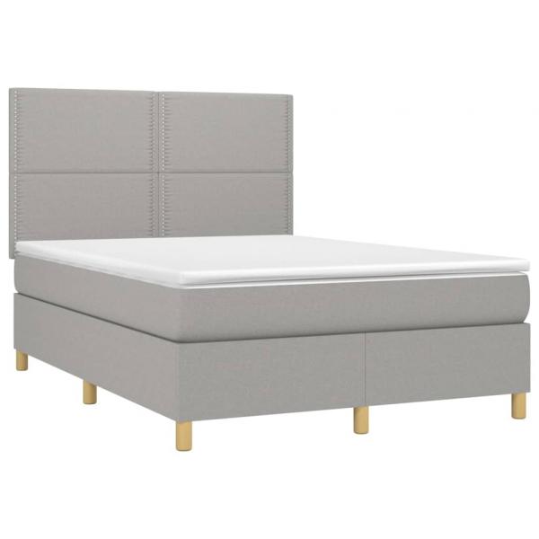 Boxspringbett mit Matratze & LED Hellgrau 140x190 cm Stoff