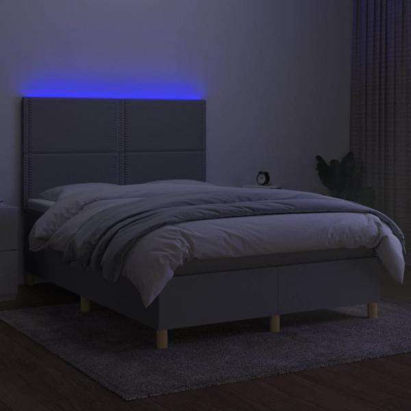 Boxspringbett mit Matratze & LED Hellgrau 140x190 cm Stoff