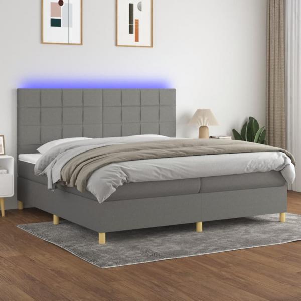 ARDEBO.de - Boxspringbett mit Matratze & LED Dunkelgrau 200x200 cm Stoff