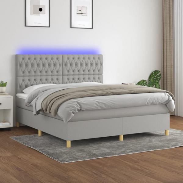 ARDEBO.de - Boxspringbett mit Matratze & LED Hellgrau 180x200 cm Stoff