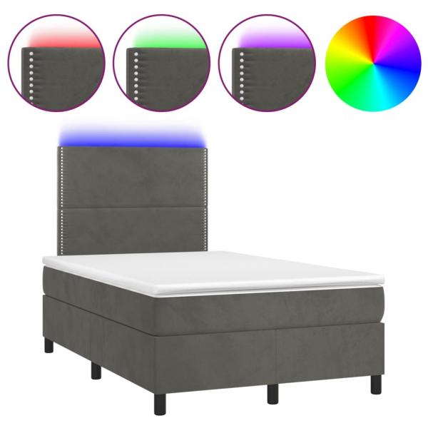 Boxspringbett mit Matratze & LED Dunkelgrau 120x200 cm Samt