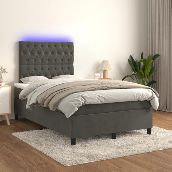 ARDEBO.de - Boxspringbett mit Matratze & LED Dunkelgrau 120x200 cm Samt