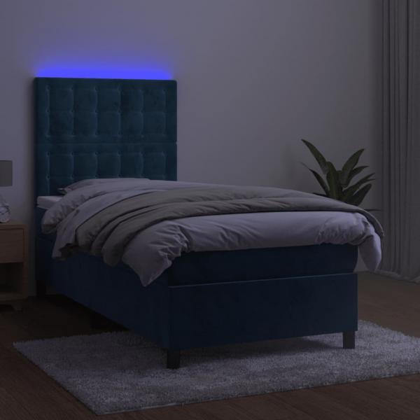 Boxspringbett mit Matratze & LED Dunkelblau 100x200 cm Samt