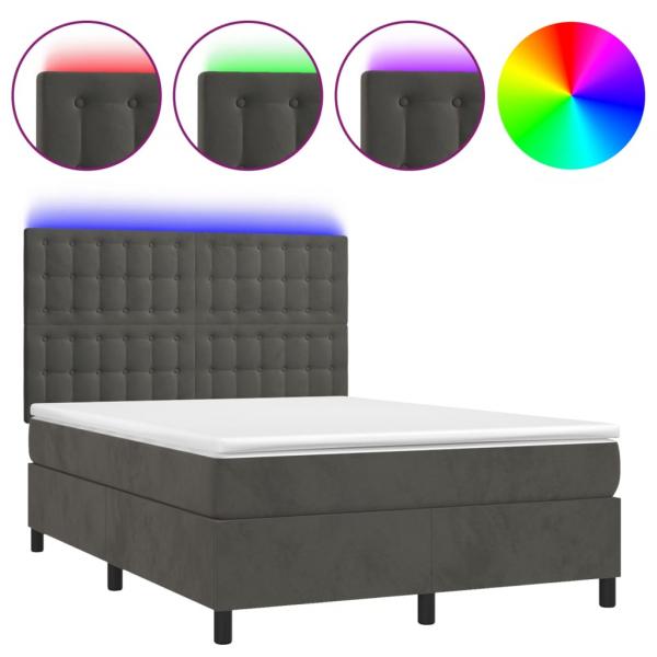 Boxspringbett mit Matratze & LED Dunkelgrau 140x190 cm Samt