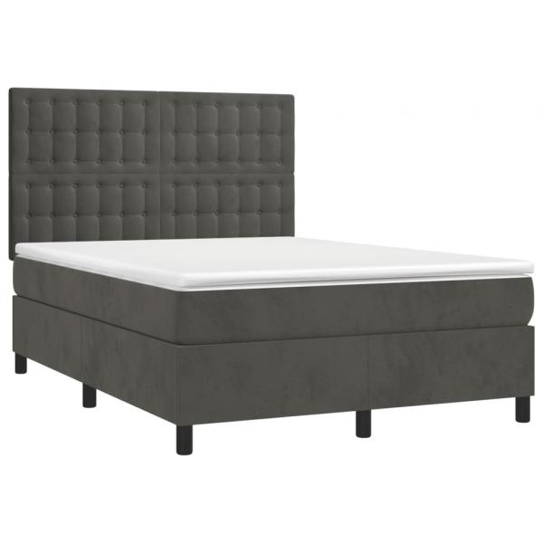 Boxspringbett mit Matratze & LED Dunkelgrau 140x190 cm Samt